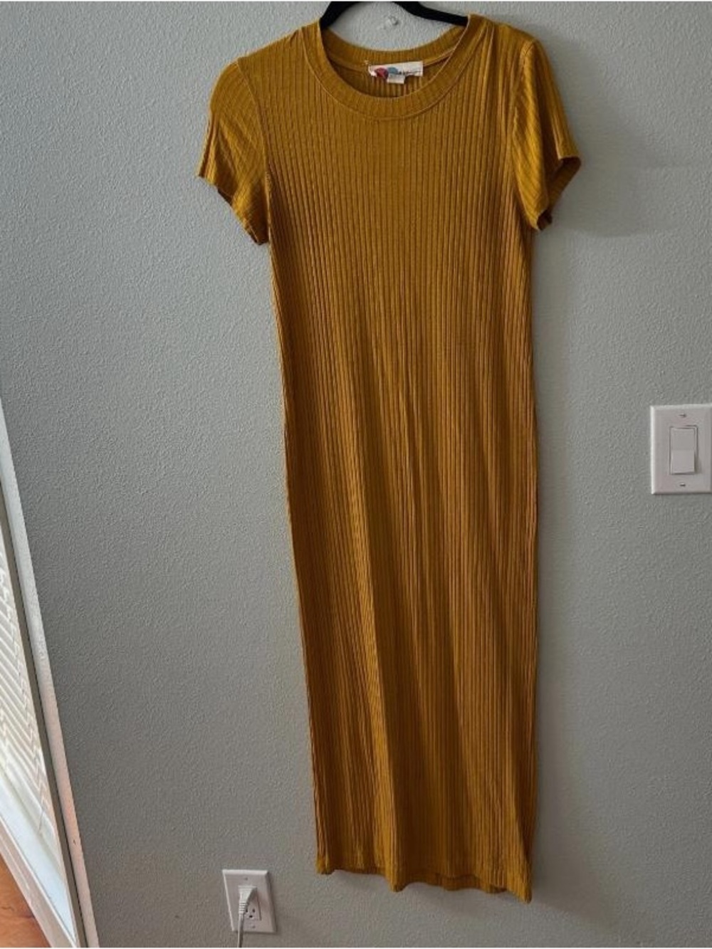 Ribbed Short-Sleeve Maxi Dress in Mustard